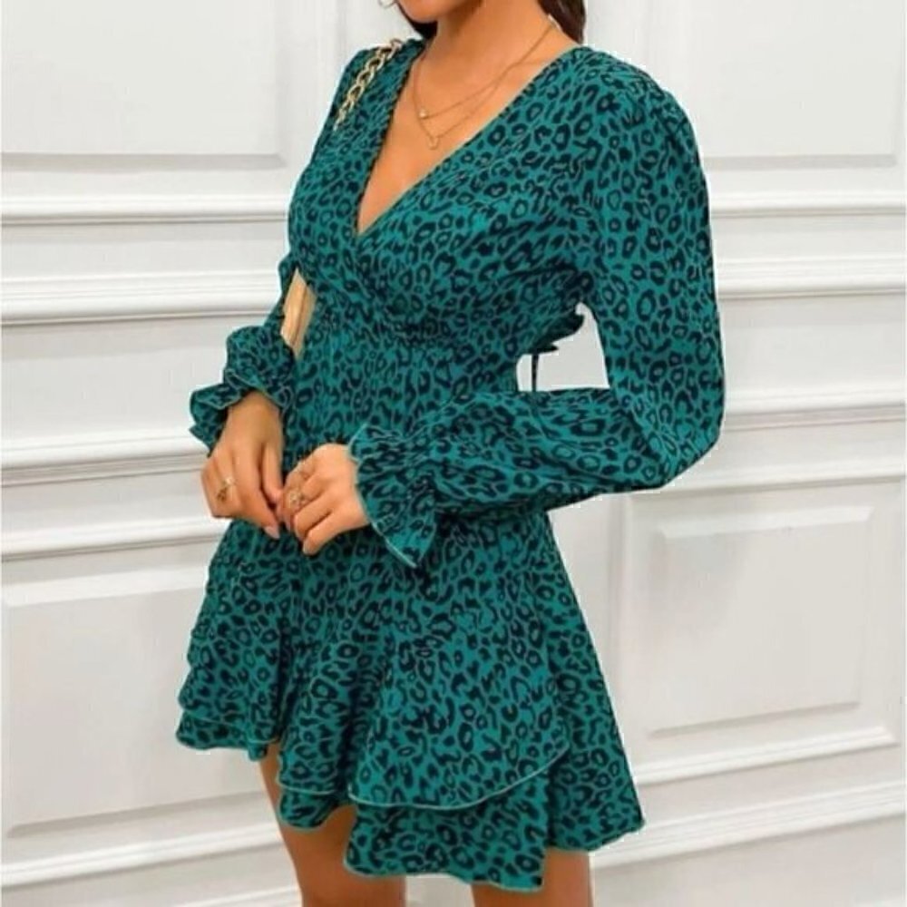 Layered Ruffle Hem Leopard Dress - Picture 3 of 5